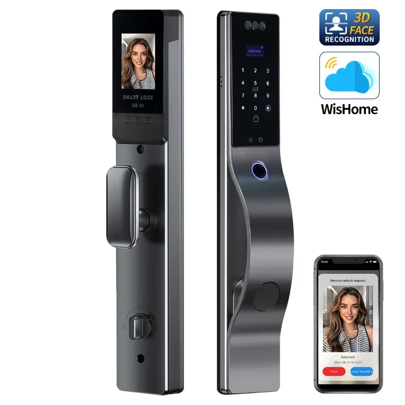 Smart Door Lock Wifi - デジタルスマートドアロック、Wi-Fiアプリで操作可能、3D顔認識、指紋認証、カードによる解錠、電子式キーレスホームセキュリティロックデバイス。
