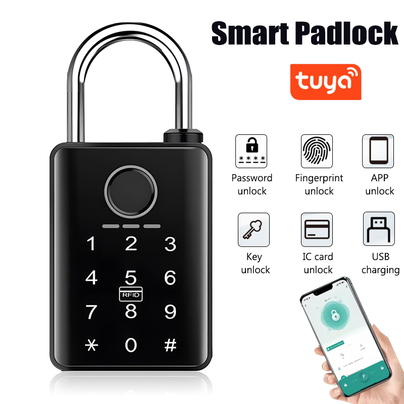 Smart Door Lock Wifi - Tuya スマートドアロック指紋南京錠パスワードアプリカードキーロック解除 7 ミリメートル 10 ミリメートルスマート南京錠防水電子ロック