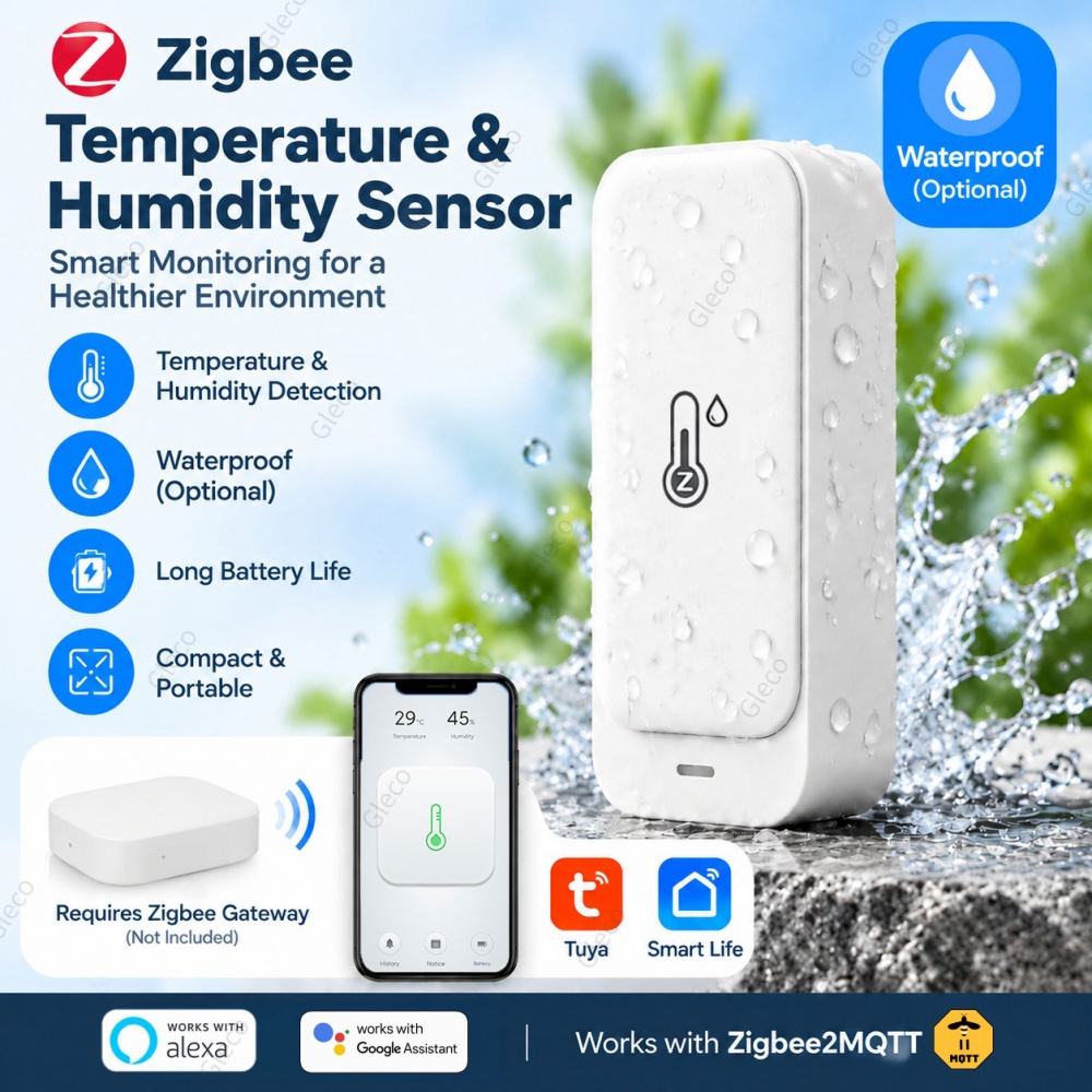 Smart Home Automation Kit - Zigbee対応、防水仕様の温度・湿度センサー。屋内・屋外用温度計・湿度計。AlexaやGoogleに対応したスマートホーム自動化システム。