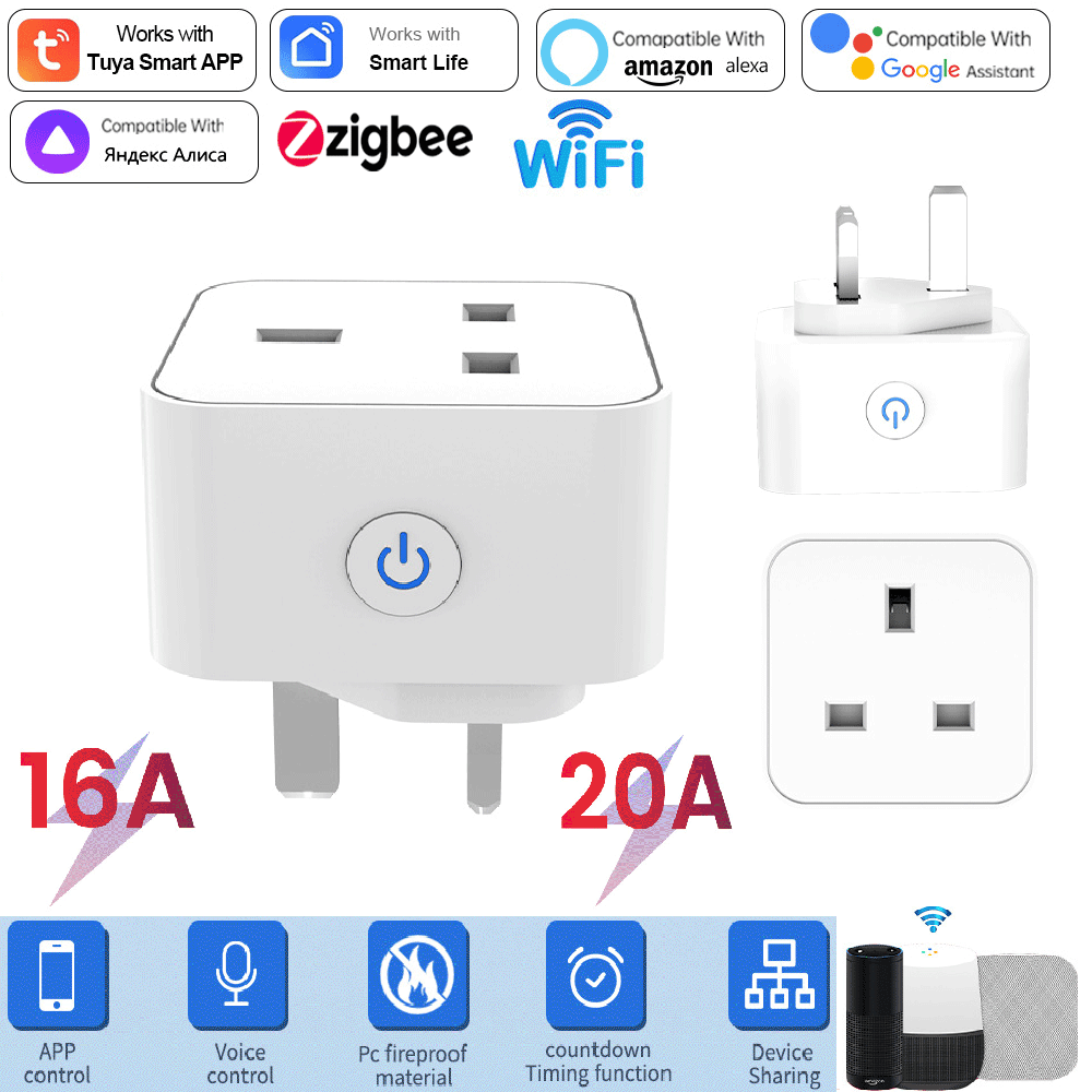 Wifi Smart Plug - Tuya スマートソケット 16A/20A WiFi または Zigbee