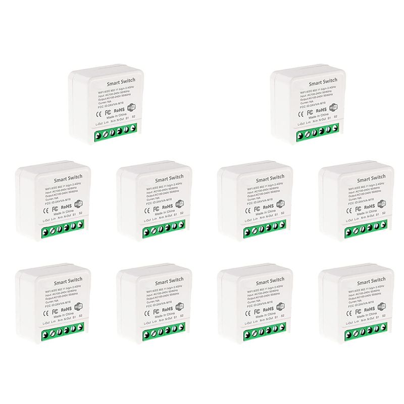 Smart Light Switch Wifi - 10X ミニスマートWi-Fiリレー切り替えスイッチ、DIYタイマー付き照明スイッチモジュール、スマートライフ/Tuyaアプリ対応、ワイヤレスリモコン - B51B